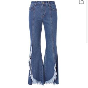 SJYP front split flare bell bottom high rise jeans